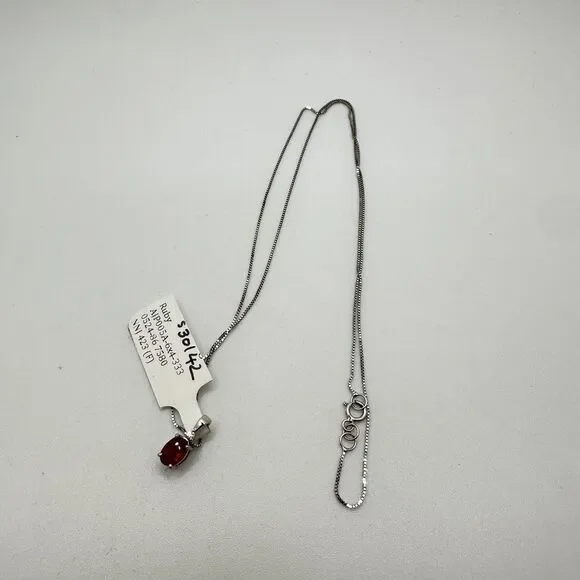 NWT 6x4mm, .60ct Ruby, diamond pendant in WG w/ ~17.75" WG box chain necklace! - Picture 12 of 17